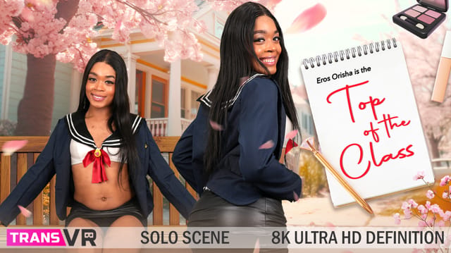 Brunette model Eros Orisha performs solo in a 4K VR POV scene filmed at 60 frames per second.