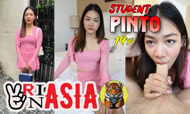 Pinto acts as a Thai student receiving a hard bang and blowjob in a POV VR scene filmed in 4K 60 FPS.