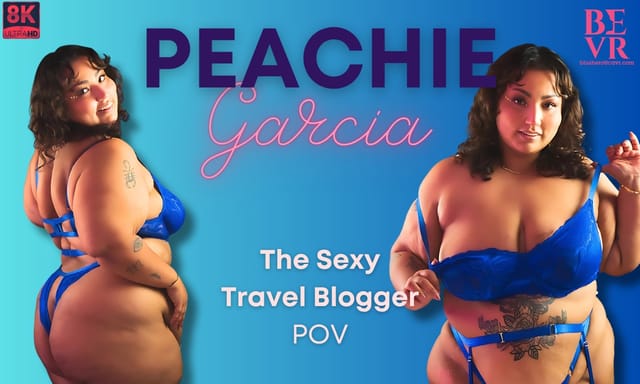 Peachie Garcia performs a solo POV scene in 4K VR, showcasing big tits during an intimate travel blogger setup at sixty frames per second.