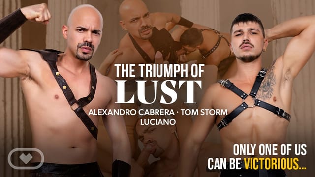 Luciano, Alexandro Cebrera, and Tom Storm perform anal and oral acts in a VirtualRealGay VR production featuring 60 FPS POV.