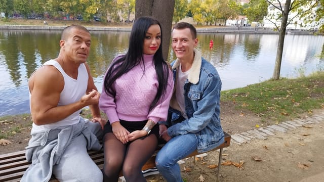 Daphne Klyde participates in double vaginal penetration and anal sex during a non-VR behind the scenes 60 FPS production by Immoral Family.